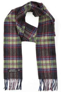 John Hanly Irish Cashmere Wool Scarf Blue Green Grey Check