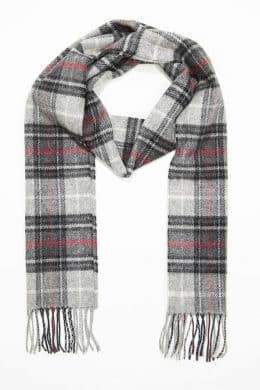 John Hanly Irish Wool Scarf Long Black Grey Red Check