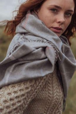 John Hanly Oversized Merino Scarf Silver Grey Pink Blue Overcheck