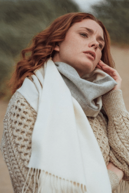 John Hanly Oversized Merino Scarf White Silver Grey Stripe