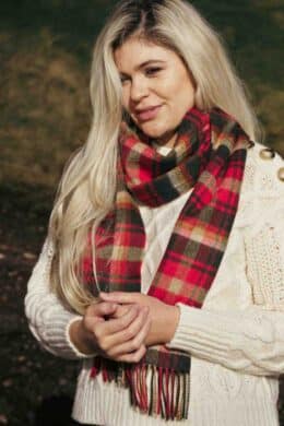 John Hanly Irish Wool Scarf Long 1902 Red Green Check