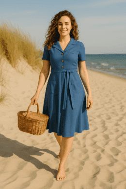Very Cherry Revers Dress Lights Denim Indigo - La Vie en Rose Damesmode