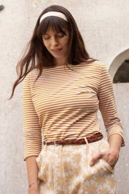 Very Cherry Boatneck Top French Stripes Honey Yellow La Vie en Rose Damesmode