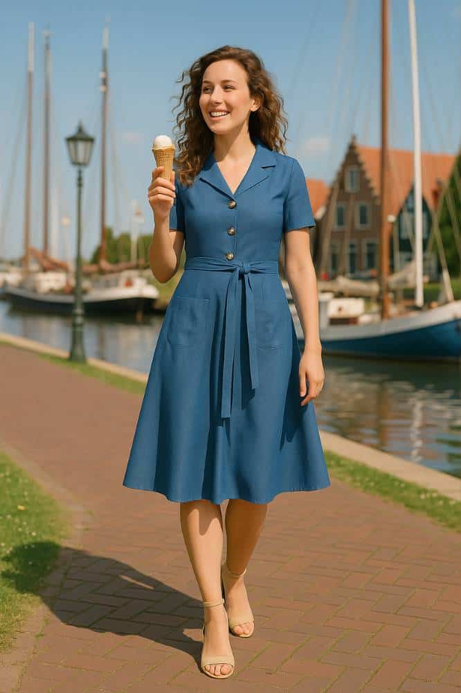 Very Cherry Revers Dress Lights Denim Indigo - La Vie en Rose Damesmode