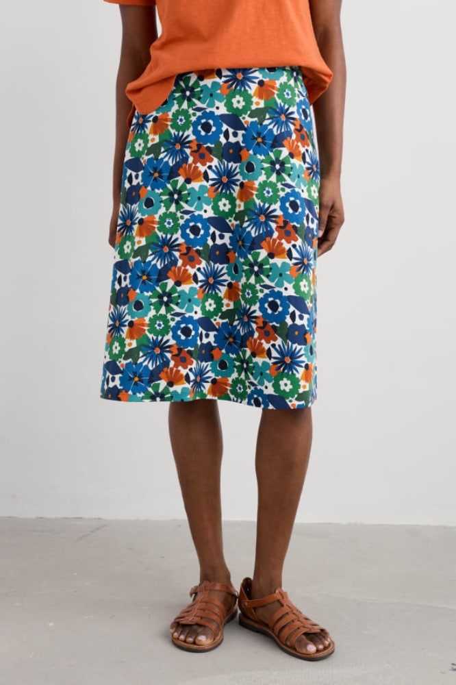 Seasalt Cornwall Rose Skirt Knee Screenprint Floral Chalk - La Vie en Rose Damesmode