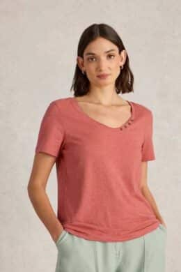 White Stuff Nadia Short Sleeve Tee Mid Coral - La Vie en Rose Damesmode