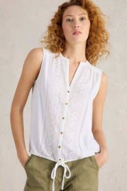 White Stuff Tulip Jersey Sleeveless Shirt Brilliant White - La Vie en Rose Damesmode