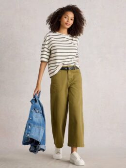 Tia Wide Leg Crop Jeans Khaki Green