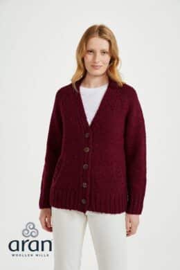 Aran Woollen Mills Ladies Donegal Cardigan Side Pockets Winter Berry - La Vie en Rose Damesmode