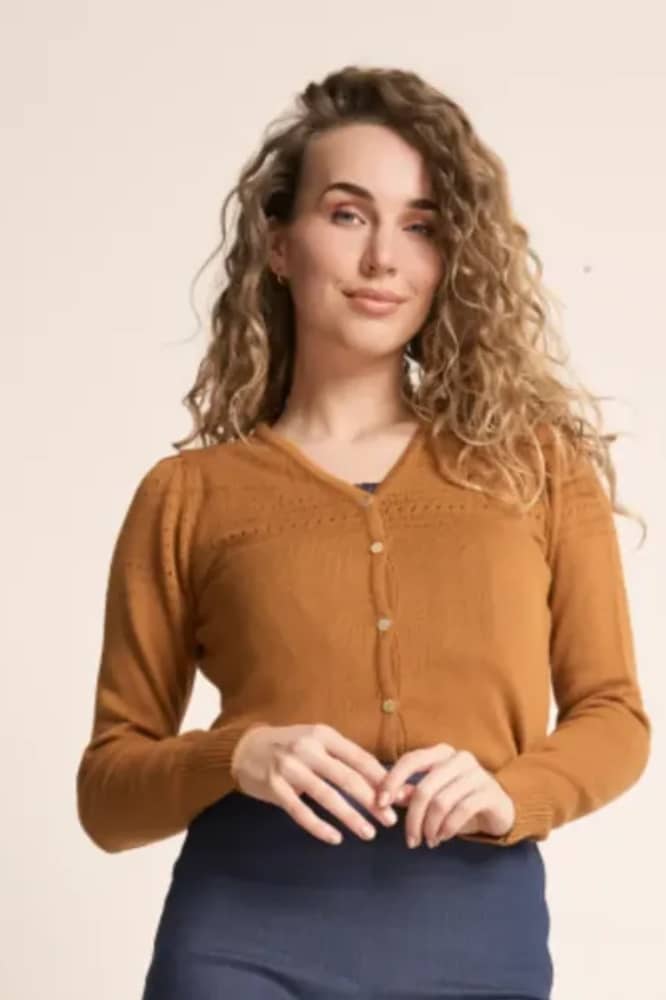 Very Cherry Lucia V Neck Cardigan Cognac - La Vie en Rose Damesmode