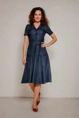 Very Cherry Revers Dress Midi Dark Denim