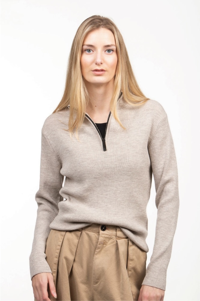 Roosenstein Wolke Robin Merino Rip Half Zip Sand - La Vie en Rose Damesmode