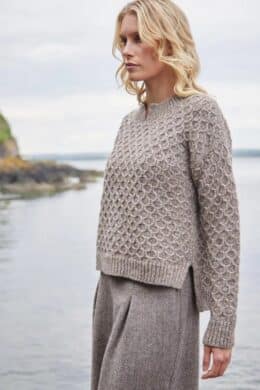 Fisherman out of Ireland Alpaca Honeycomb Stitch Sweater Stone - La Vie en Rose Damesmode Enkhuizen