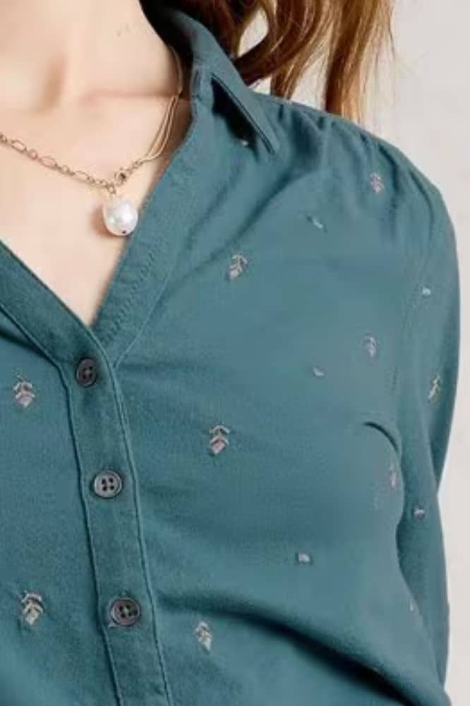 White Stuff Annie Embroidered Jersey Shirt Mid Blue - La Vie en Rose Damesmode