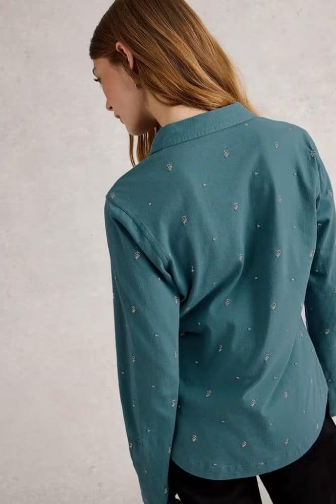 White Stuff Annie Embroidered Jersey Shirt Mid Blue - La Vie en Rose Damesmode