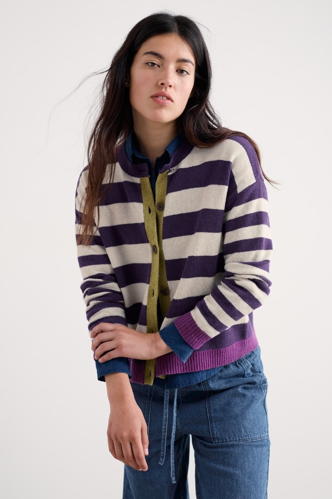 Seasalt Cornwall Pinwell Cardigan Bright Shape Dark Violet Mix - La Vie en Rose Damesmode Enkhuizen