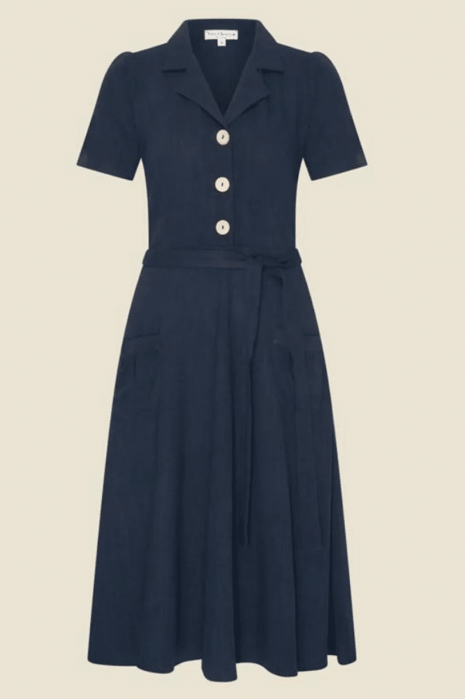 Very Cherry Revers Dress Midi Linnen Marino (1)