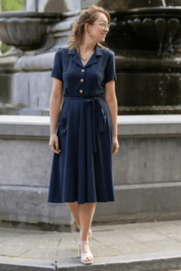 Very Cherry Revers Dress Midi Linnen Marino (1)