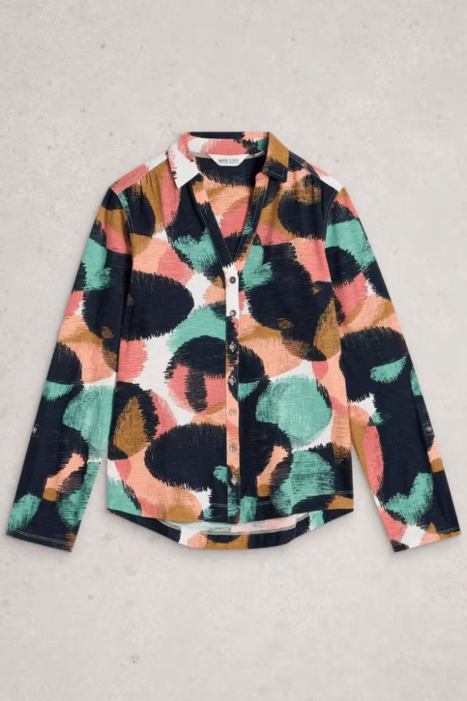 White Stuff Annie Jersey Shirt Navy Print - La Vie en Rose Damesmode