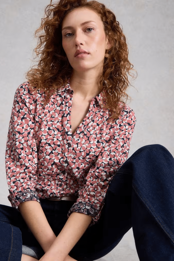White Stuff Annie Jersey Shirt Pink Print - La Vie en Rose Damesmode