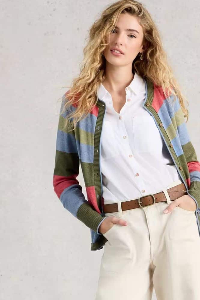 White Stuff Lulu Stripe Cardi Green Multi - La Vie en Rose Damesmode