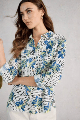 White Stuff Sophie Organic Cotton Shirt Ivory Print - La Vie en Rose Damesmode