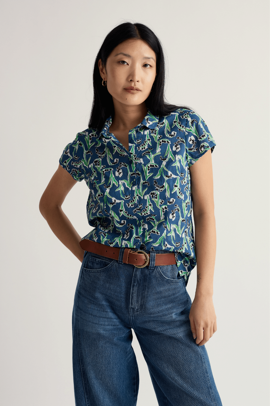 Seasalt Cornwall Rushmaker Shirt Painty Bluebell Dark Voyage