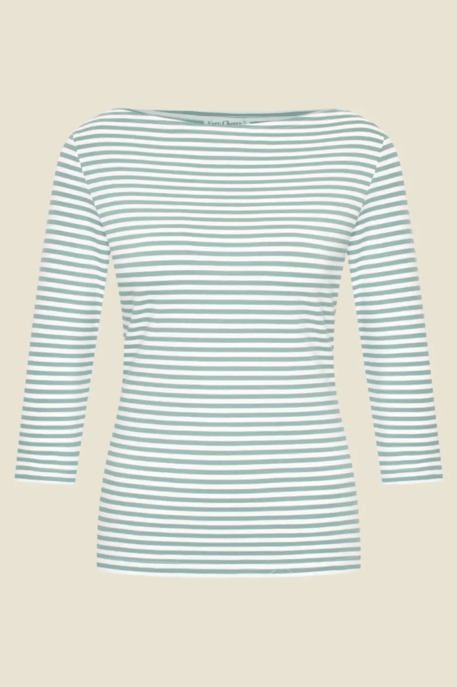 Very Cherry Boatneck Top Ministripe Sage Green - Afbeelding 4